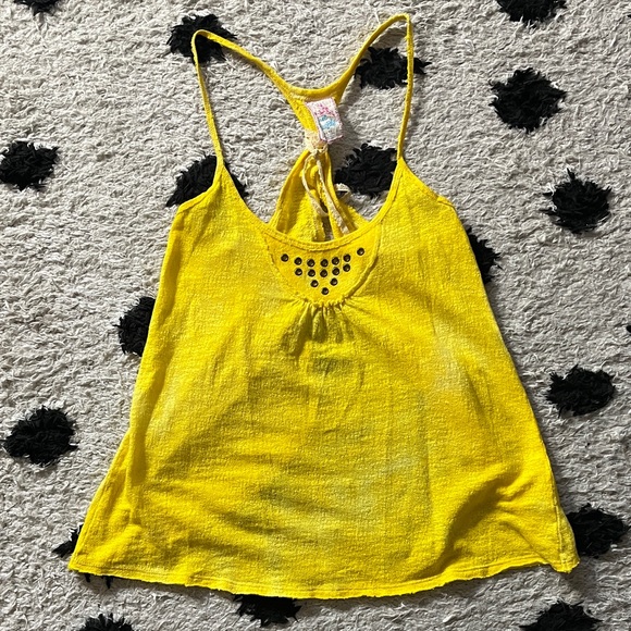 Free People Tops - Free People size xs Yellow Tank Top with Stud Detail and open flow back